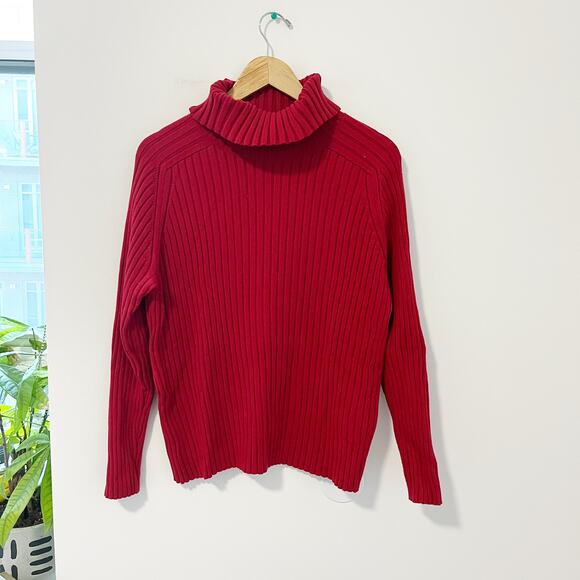 Banana Republic Red Ribbed Turtleneck Sweater Size Large - Picture 1 of 3